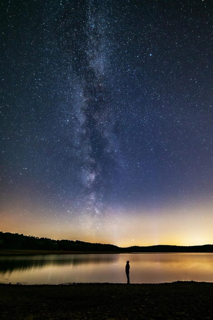 milky way, human, lake, dreams, night sky, galaxy, nature, universe, astronomy, mystical, space, infinity, creation, kosmus, earth day
