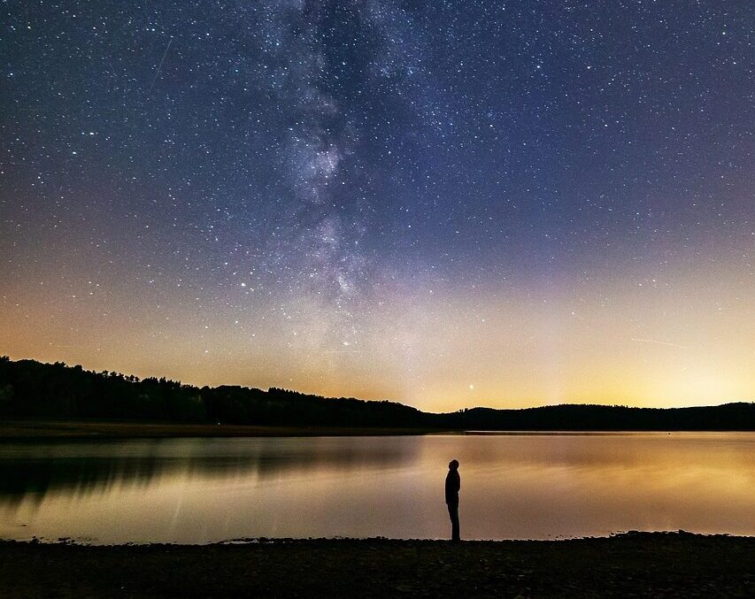 milky way, human, lake, dreams, night sky, galaxy, nature, universe, astronomy, mystical, space, infinity, creation, kosmus, earth day